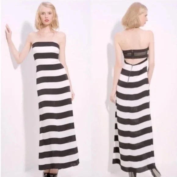 Alice + Olivia Dresses | Alice & Olivia Bnwt Silk Striped Column Maxi Dress | Color: Black/White | Size: L | Nikkiinthehills's Closet